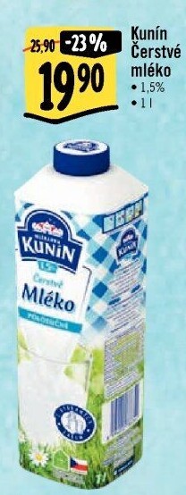 Mléko čerstvé Kunín - 1,5% polotučné