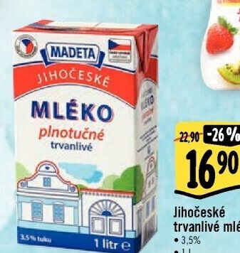 Mléko trvanlivé Jihočeské Madeta - 3,5% plnotučné