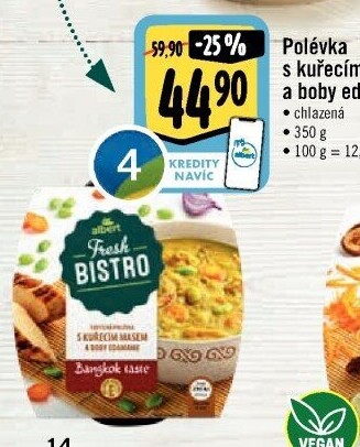 Polévka s kuřecím masem a boby edamame Albert Fresh Bistro