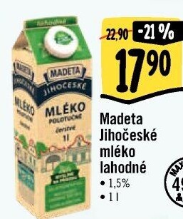 Mléko čerstvé lahodné Jihočeské Madeta - 1,5% polotučné