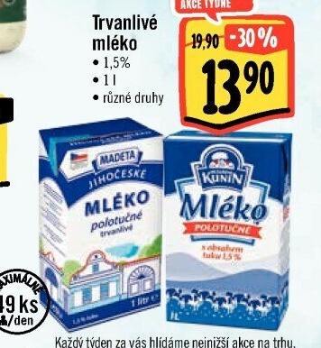 Mléko trvanlivé Jihočeské Madeta - 1,5% polotučné