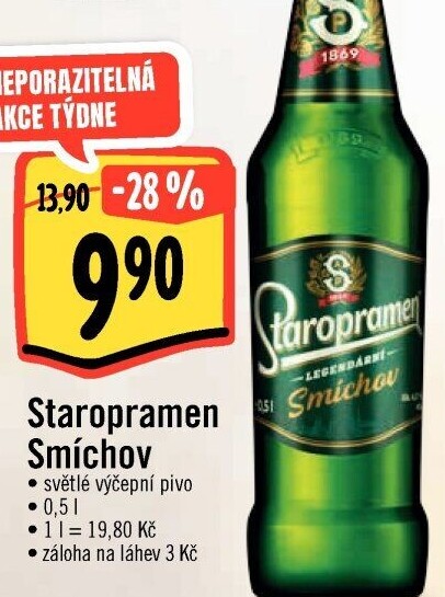 Pivo světlé výčepní 10° Smíchov Staropramen