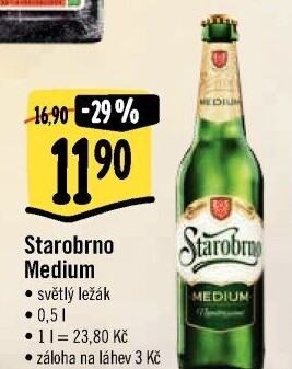 Pivo světlý ležák nepasterizovaný 11° Medium Starobrno