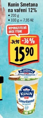 Smetana na vaření Kunín 12%