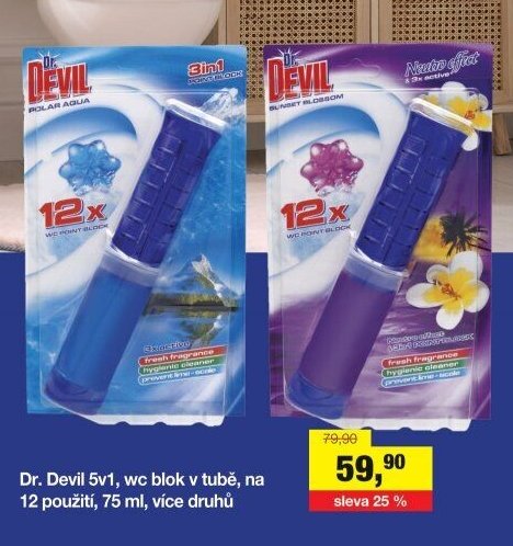 Dr. Devil 5v1, wc blok v tubě, na 12 použití, 75 ml