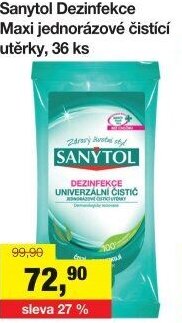 Sanytol Dezinfekce Maxi jednorázové čistící utěrky, 36 ks