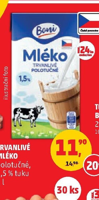 Trvanlivé mléko polotučné 1,5 % tuku