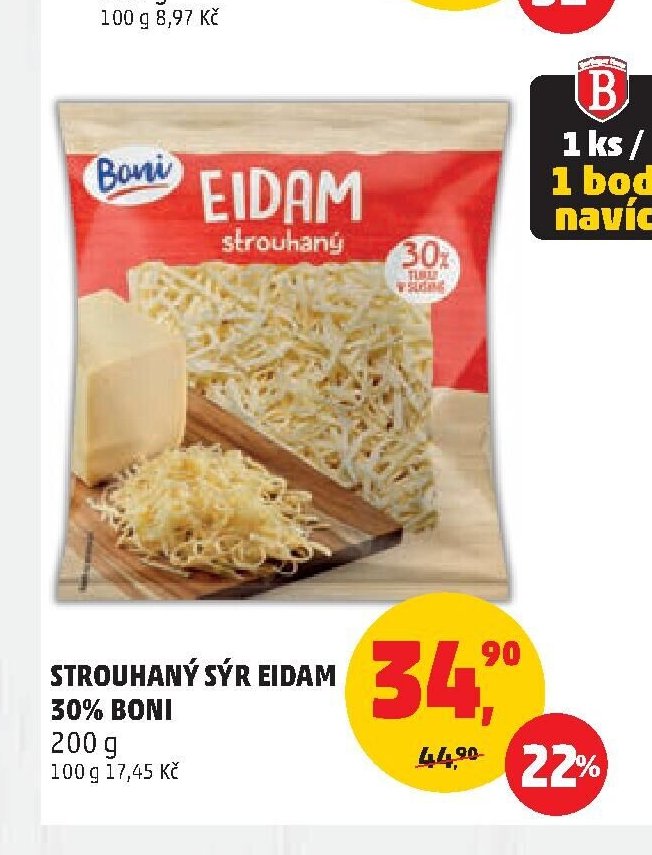 Strouhaný sýr Eidam 30% Boni 200 g