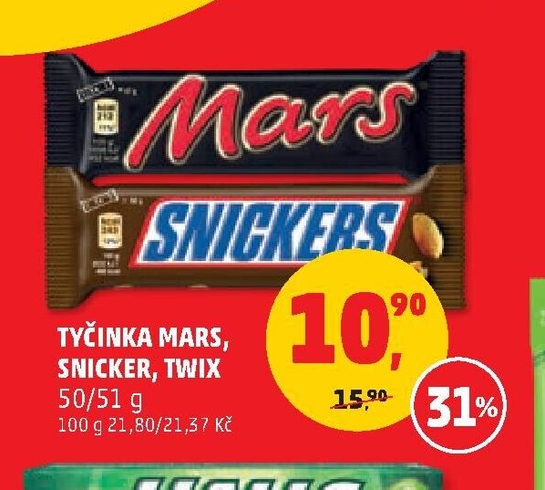 TYČINKA MARS, SNICKER, TWIX