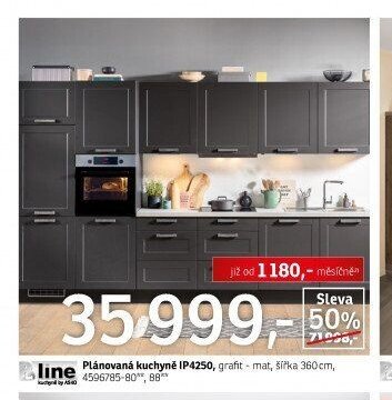 Plánovaná kuchyně IP4250, grafit - mat, šířka 360 cm - ASKO akcniletaky.com