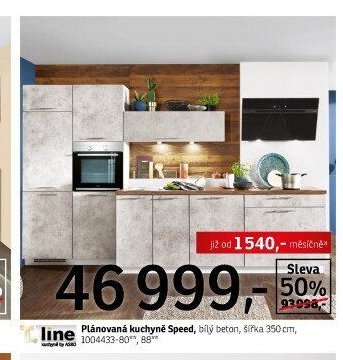 Plánovaná kuchyně Speed, bílý beton, šířka 350 cm - ASKO akcniletaky.com