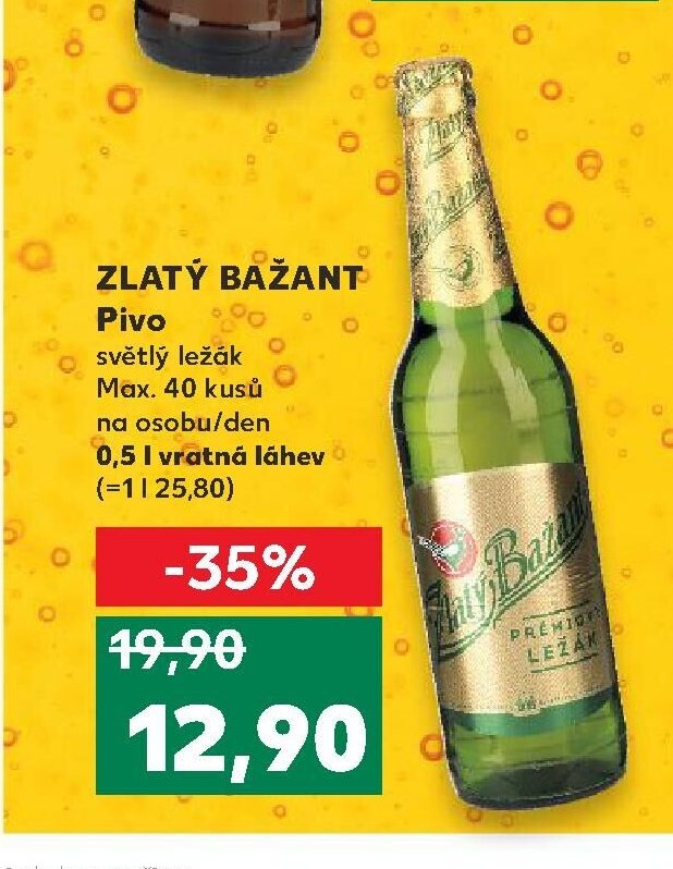 Zlatý Bažant Pivo světlý ležák 0,5 l vratná láhev