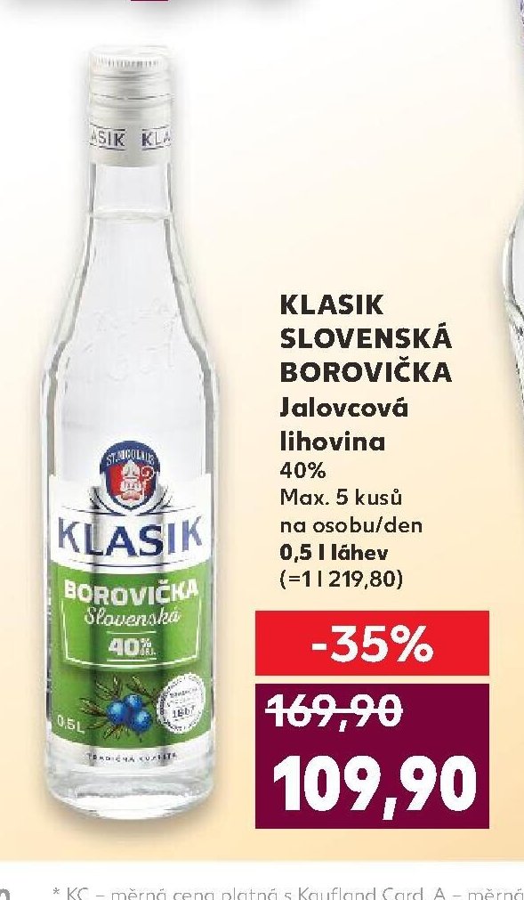 KLASIK SLOVENSKÁ BOROVIČKA Jalovcová lihovina 40%