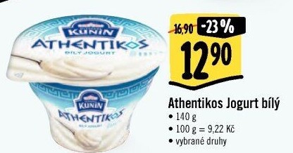 Bílý jogurt řeckého typu Athentikos Kunín