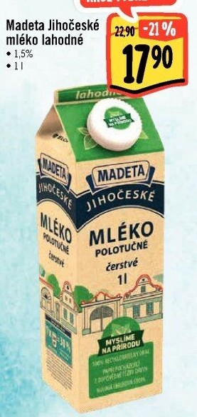 Mléko čerstvé lahodné Jihočeské Madeta - 1,5% polotučné