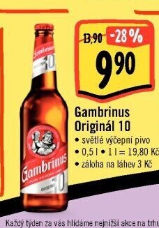 Pivo světlé výčepní Originál 10° Gambrinus