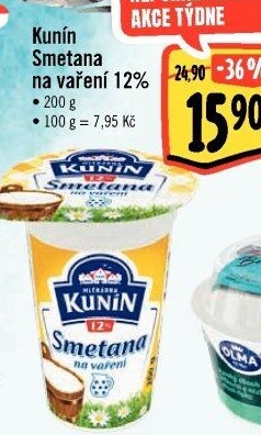 Smetana na vaření Kunín 12%