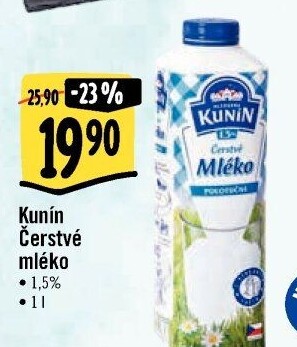 Mléko čerstvé Kunín - 1,5% polotučné