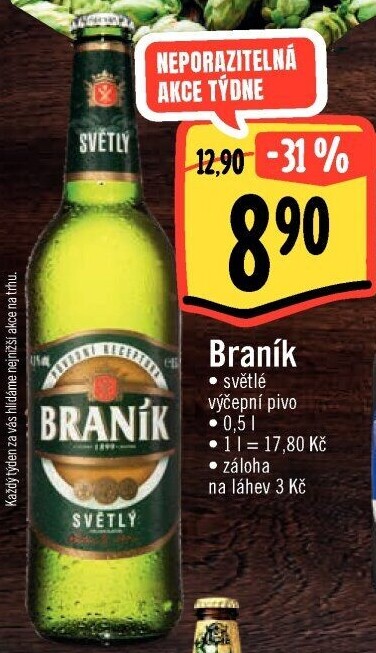 Pivo světlé výčepní 10° Braník