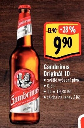Pivo světlé výčepní Originál 10° Gambrinus
