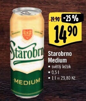 Pivo světlý ležák nepasterizovaný 11° Medium Starobrno