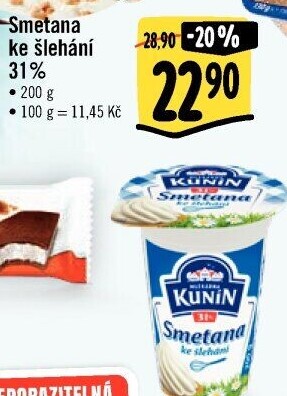 Smetana ke šlehání Kunín 31%
