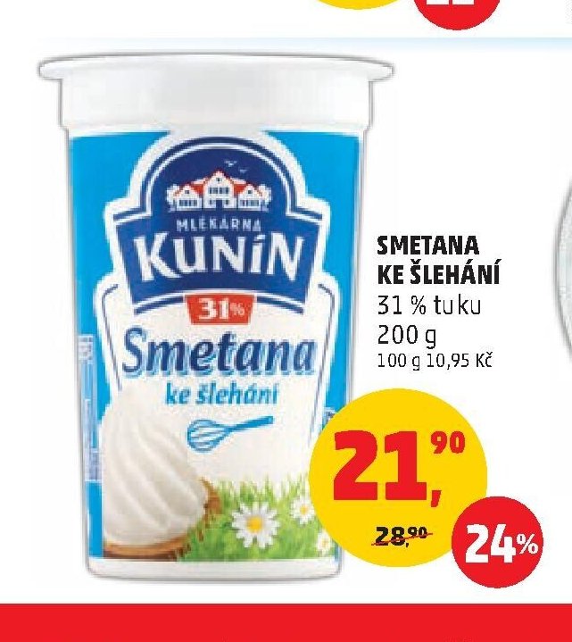 Smetana ke šlehání Kunín