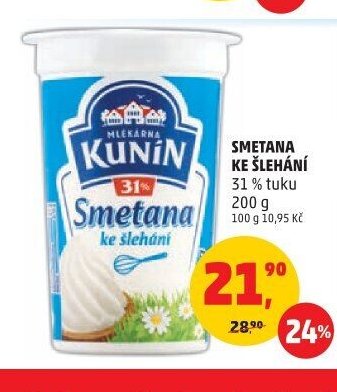 Smetana ke šlehání Kunín