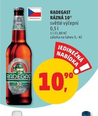 Radegast Rázná 10° světlé výčepní 0,5 l