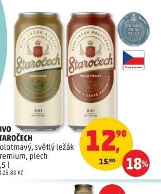 Staročech polotmavý, světlý ležák Premium, plech 0,5 l