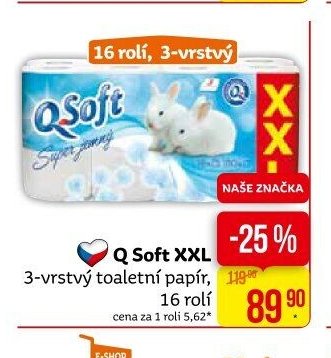 Q Soft XXL 3-vrstvý toaletní papír, 16 rolí