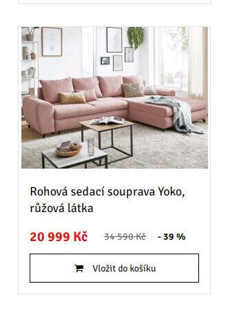 Rohová sedací souprava Yoko, růžová látka - ASKO akcniletaky.com