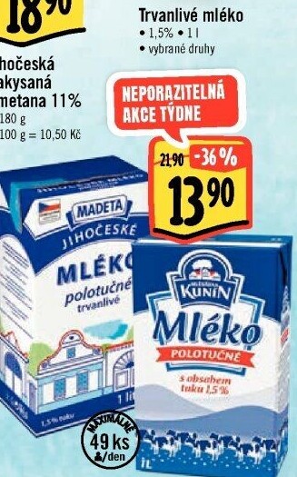 Mléko trvanlivé Jihočeské Madeta - 1,5% polotučné