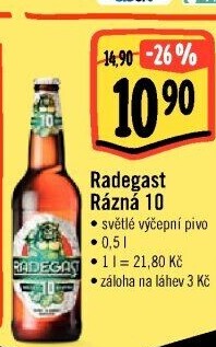 Pivo světlé výčepní Rázná 10° Radegast