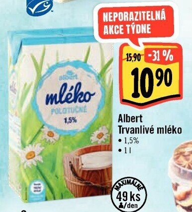 Mléko trvanlivé Albert - 1,5% polotučné