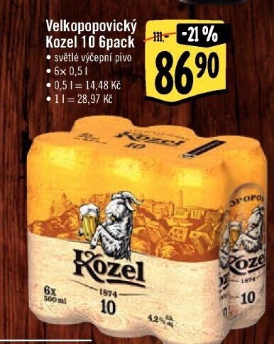 Pivo světlé výčepní 10°Velkopopovický Kozel