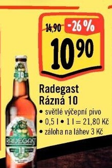 Pivo světlé výčepní Rázná 10° Radegast