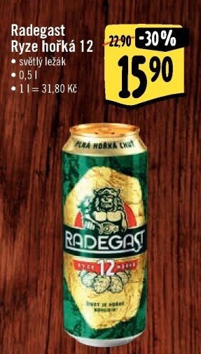 Pivo světlý ležák 12° Ryze hořká Radegast