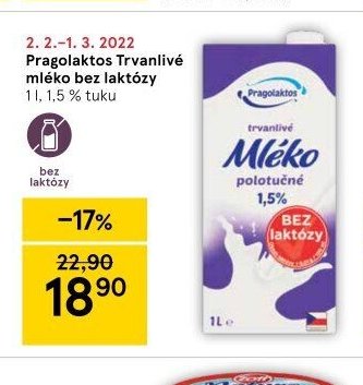 Pragolaktos Trvanlivé mléko bez laktózy 1 l