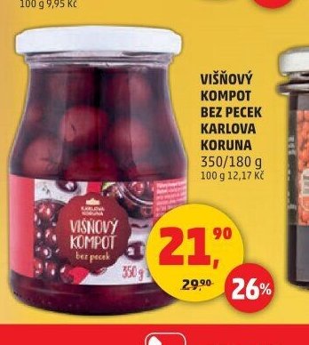 Višňový kompot bez pecek Karlova Koruna
