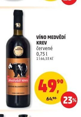 Víno Medvědí krev červené 0,75l