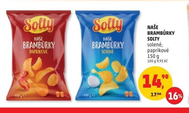 Naše Brambůrky Solty solené, paprikové 150g