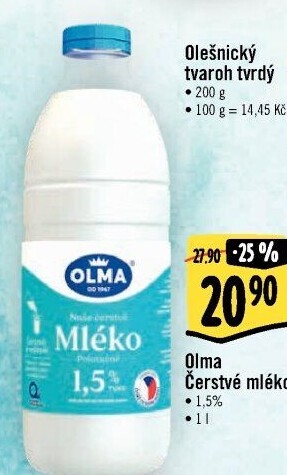 Mléko čerstvé Olma - 1,5% polotučné