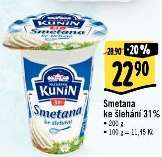 Smetana ke šlehání Kunín 31%