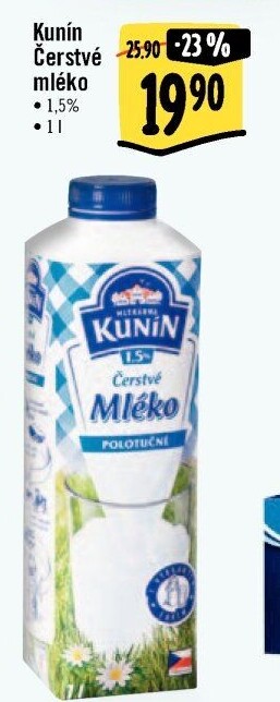 Mléko čerstvé Kunín - 1,5% polotučné
