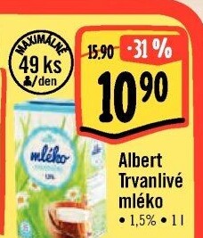 Mléko trvanlivé Albert - 1,5% polotučné