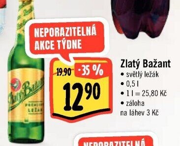 Pivo světlý ležák 12° Zlatý Bažant