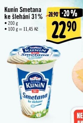 Smetana ke šlehání Kunín 31%