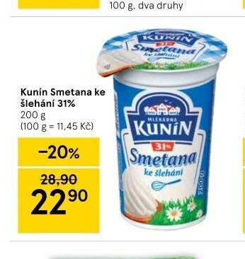 Kunín Smetana ke šlehání 31%