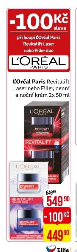 L'Oréal Paris Revitalift Laser nebo Filler, denní a noční krém 2x 50 ml
